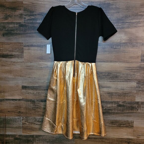 Lularoe Amelia Dress Elegant Collection S Rose Gold Metallic Black Pockets NWT - Picture 2 of 8